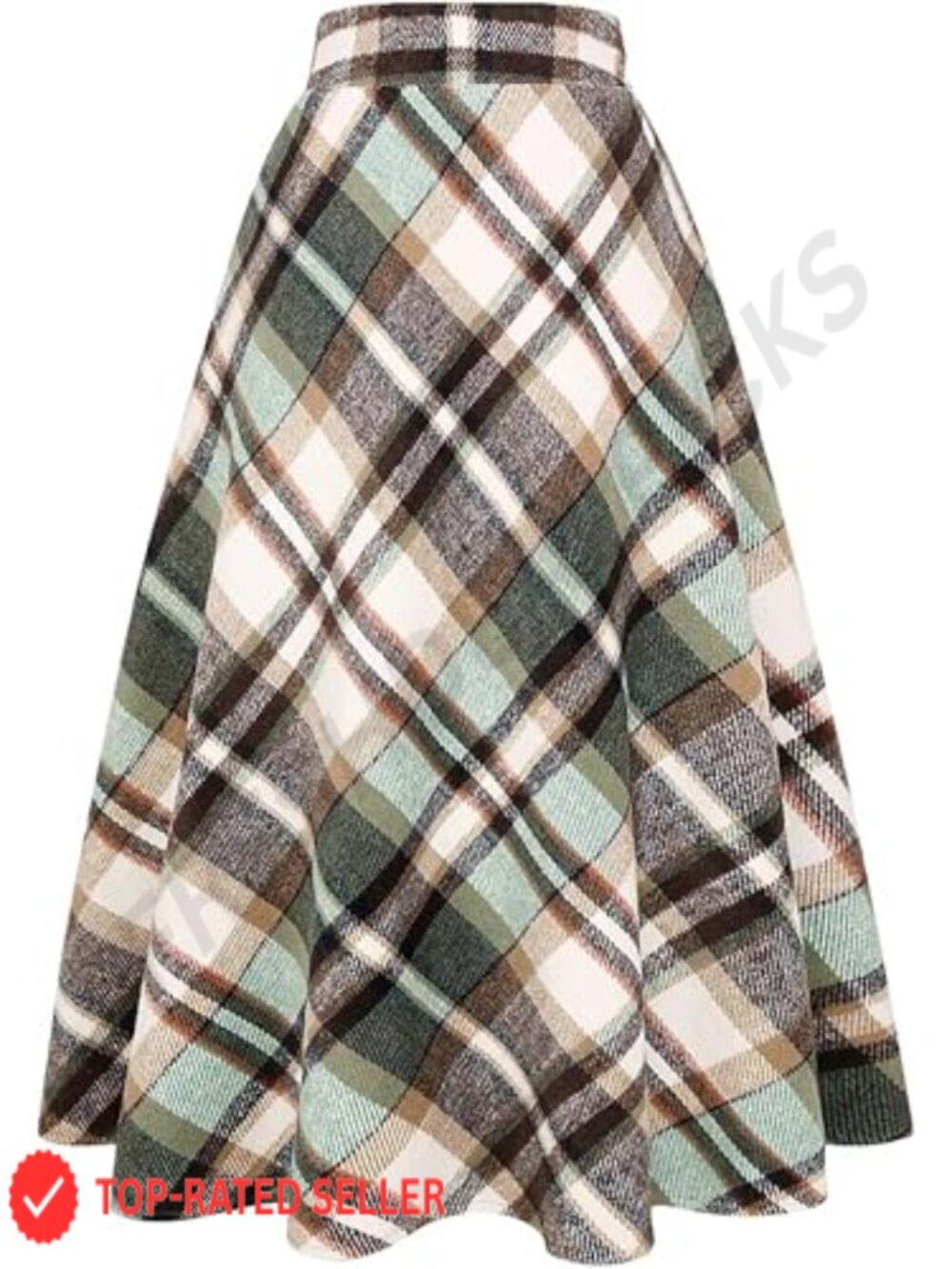 Womens High Waist A-Line Plaid Midi Skirt Wool Tartan Pleated